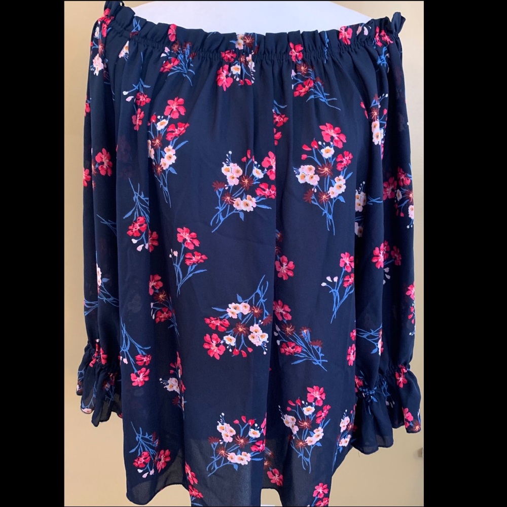 Floral Peasant Blouse.  1X
